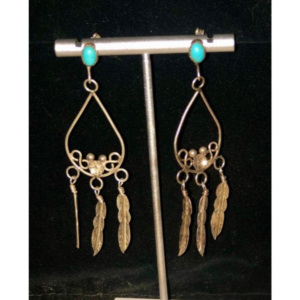 Sterlingsilver feather/turquoise earring
